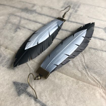 Feather earrings, snow, up-cycled